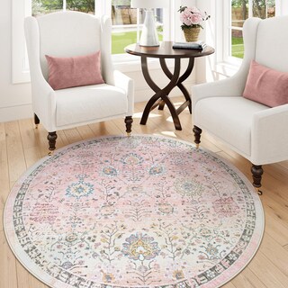 Foto 5 | Foto 5 | Alfombra Lahome, Rosa Claro, Bohemio, Redonda, 180 Cm, Lavable, Antideslizante - Venta Internacional.