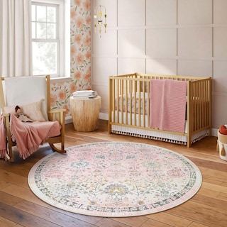 Foto 6 | Foto 6 | Alfombra Lahome, Rosa Claro, Bohemio, Redonda, 180 Cm, Lavable, Antideslizante - Venta Internacional.