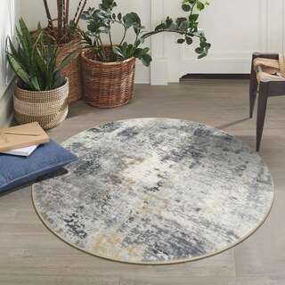 Foto 2 | Foto 2 | Alfombra Redonda Lahome Modern Abstract De 90 Cm Lavable Gris - Venta Internacional.
