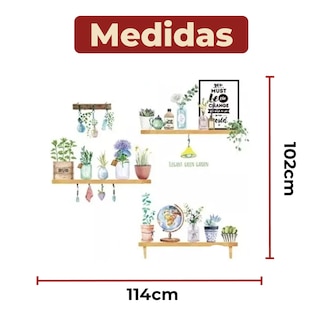 Foto 6 | Foto 6 | Sticker Vinil Decorativo Con Diseño De Plantas En Estantes Para Pared