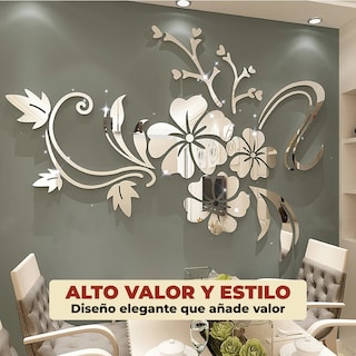 Foto 3 | Foto 3 | Vinilo Decorativo Con Acabado De Espejo Con Diseño De Flores 120 X 90 Cm Color Plata