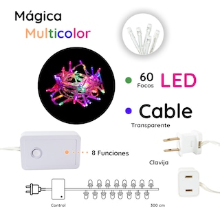 Foto 2 | Foto 2 | Serie Decorativa Genérico Paquete 6 Piezas Luz Led Multicolor 60 Focos 8 Funciones Cable Transparente 3 m