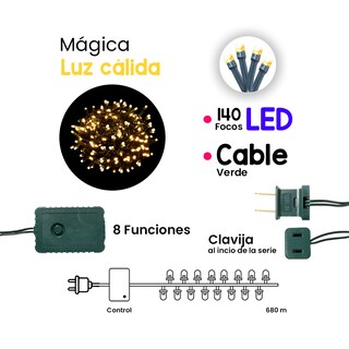 Foto 2 | Foto 2 | Serie Decorativa Paquete 12 Pz Luz Led Cálida 140 Focos 8 Funciones Cable color Verde 6.3 m