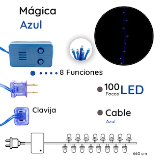 Foto 2 | Foto 2 | Serie Decorativa Paquete 12 Pz Luz Led color Azul 100 Focos 8 Funciones Cable Azul 7 m
