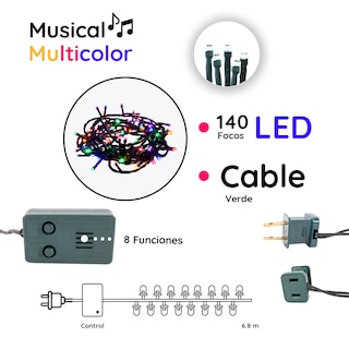 Foto 2 | Foto 2 | Serie Decorativa Paquete 12 Pz Luz Led Multicolor Musical 140 Focos 8 Funciones Cable color Verde 6 m