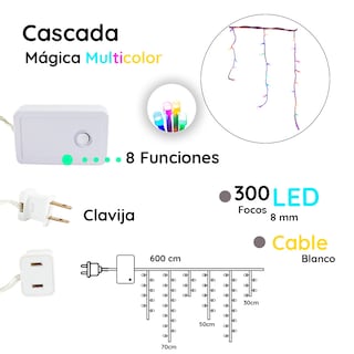 Foto 2 | Foto 2 | Cascada Decorativa Importadora La Merced Luz Led Multicolor 300 Focos 8 Funciones Cable Blanco 6 m