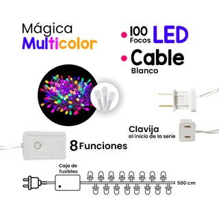 Foto 2 | Foto 2 | Serie Decorativa Importadora La Merced Paquete 6 Piezas Luz Led Multicolor 100 Focos 8 Funciones Cable Blanco 5 m