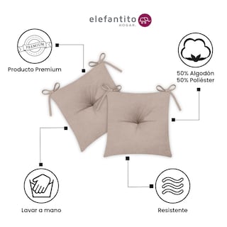 Foto 2 | Foto 2 | Juego De 4 Cojines Para Silla Elefantito Hogar Color Gris Con Cintas Para Sujetarse Cómodos Y Fáciles De Utilizar