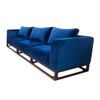 Sofá Verona Iliosinnova 3 Plazas color Azul de Terciopelo con Estructura de Madera Pino Wengue