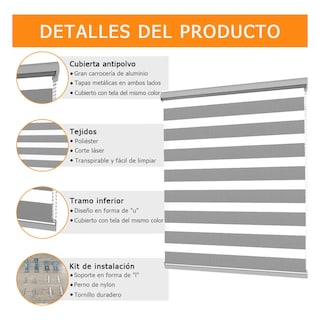 Foto 4 | Foto 4 | Persiana Doble Capa 100x200 Cm Enrollable Eo Safe Imports Esi-20470 Gris