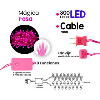 Foto 2 | Foto 2 | Serie Decorativa Paquete 3 Pz Luz Led color Rosa 300 Focos 8 Funciones Cable color Rosa Plástico 13 M