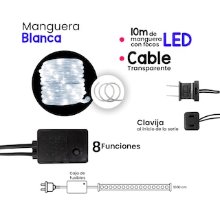 Foto 2 | Foto 2 | Manguera Decorativa Luz Led color Blanco Uso Exterior/interior Cable Recubierto Gel 10 M