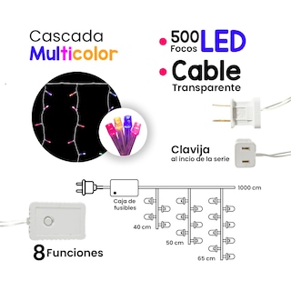 Foto 2 | Foto 2 | Cascada Luz Led Genérico Multicolor 500 Focos 8 Funciones Cable Transparente 9 m