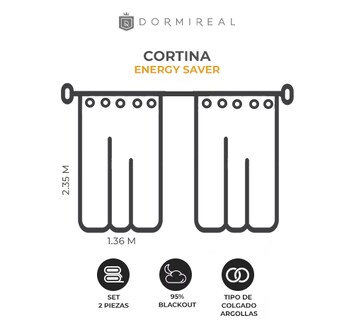 Foto 3 | Foto 3 | Cortina Energy Saver Gold Satín Argollas Set 276x235 Dormireal
