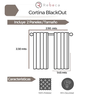 Foto 5 | Foto 5 | Cortina Blackout Rebeca -2 Paneles Calidad Premium 95% Oscuridad -290 X 230 Cm – Vino