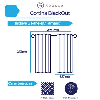 Foto 6 | Foto 6 | Cortina Blackout Rebeca -2 Paneles Calidad Premium 95% Oscuridad -274 X 213 Cm – Negro
