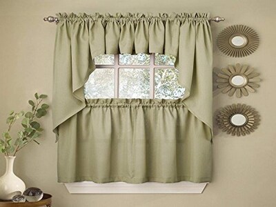 Foto 1 | Foto 1 | Cortinas De Cocina De La Colección Sweet Home Opacas Con Cordón Acanalado, Color Salvia - Venta Internacional.