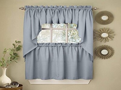 Foto 1 | Foto 1 | Cortinas De Cocina De La Colección Sweet Home Con Cordón Acanalado Opaco, Color Azul - Venta Internacional.