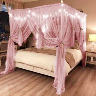 Foto 2 | Foto 2 | Cortina De Cama Con Dosel Joyreap, 4 Esquinas, Rosa, Para Cama King Size - Venta Internacional.