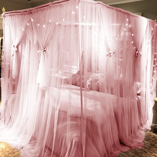 Foto 3 | Foto 3 | Cortina De Cama Con Dosel Joyreap, 4 Esquinas, Rosa, Para Cama King Size - Venta Internacional.