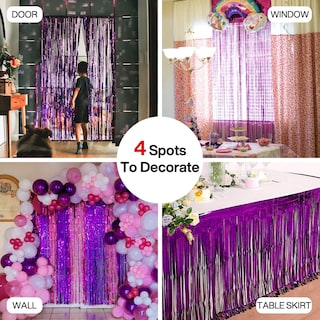 Foto 5 | Foto 5 | Cortina Con Flecos Partywoo, Lámina Morada, 2 Unidades, Para Decoración De Fiestas - Venta Internacional.