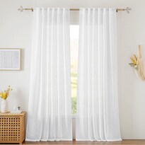 Cortinas Ryb Home Con Textura De Lino Blanco Transparente  132 X 241 Cm  Juego De 2 - Venta Internacional.
