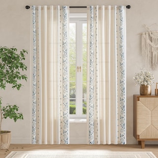Foto 3 | Foto 3 | Cortinas Jinchan Winslow De Lino 229 Cm De Longitud Azul Sobre Beige - Venta Internacional.