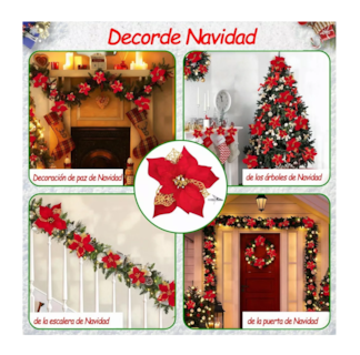 Foto 5 | Foto 5 | Flores Noche Buenas Navideñas Artificiales 12 Pzs Clip 12 Pzs, Rojo