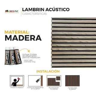 Foto 7 | Foto 7 | Paneles Decorativos Lambrin Acústico Negro Texturizado Tipo Madera 60x60 cm 4 Piezas