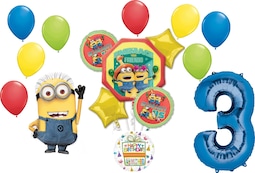 Anagrama Con Forma De Ramo De Globos, Mi Villano Favorito, Minions, Tercer Cumpleaños - Venta Internacional.