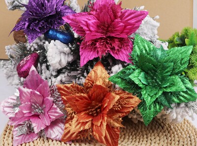 Foto 4 | Foto 4 | Flor Artificial Yycraft Poinsettia De 18 Cm Con Purpurina (12 Unidades) - Venta Internacional.