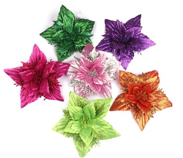 Foto 5 | Foto 5 | Flor Artificial Yycraft Con Purpurina, Flor De Pascua, 18 Cm, Color Morado (12 Unidades) - Venta Internacional.