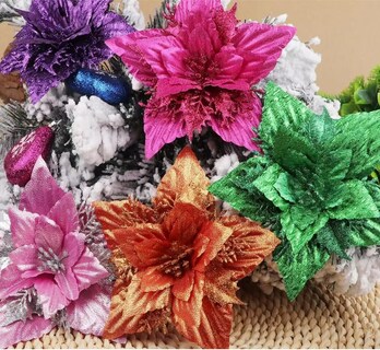 Foto 6 | Foto 6 | Flor Artificial Yycraft Con Purpurina, Flor De Pascua, 18 Cm, Color Morado (12 Unidades) - Venta Internacional.