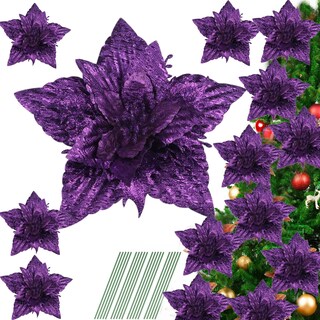 Foto 7 | Foto 7 | Flor Artificial Yycraft Con Purpurina, Flor De Pascua, 18 Cm, Color Morado (12 Unidades) - Venta Internacional.
