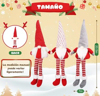 Foto 3 | Foto 3 | Muñecas Gnomo Navideña con Luz Led Decoración Regalos 3 piezas Rojo