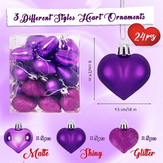 Foto 2 | Foto 2 | Adornos Colgantes Con Forma De Corazón Para El Día De San Valentín, 24 Unidades, Color Morado - Venta Internacional.