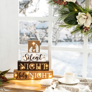 Foto 1 | Foto 1 | Letreros de Madera Glitzhome para Decoración de Mesa Navideña Silent Night - Venta Internacional