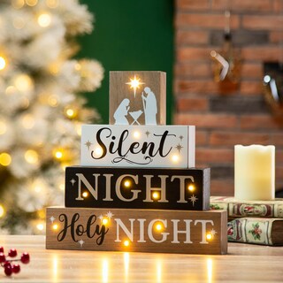 Foto 2 | Foto 2 | Letreros de Madera Glitzhome para Decoración de Mesa Navideña Silent Night - Venta Internacional