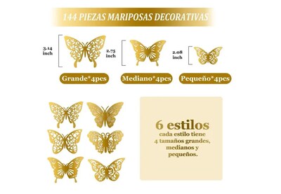 Foto 3 | Foto 3 | Xtellar 144pcs Colección Premium De Mariposas Decorativas 3d Metálicas Para Pared, Estilo Hueco Y Realista