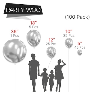 Foto 2 | Foto 2 | Globos Partywoo De Plata Metalizada, 100 Unidades, Diferentes Tamaños - Venta Internacional.