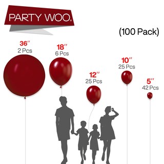 Foto 2 | Foto 2 | Balloon Partywoo Rojo Rubí, Paquete De 100 Unidades De Diferentes Tamaños - Venta Internacional.
