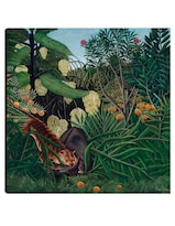 Cuadro Decorativo - Lucha Entre Un Tigre Y Un Búfalo (1908)- Henri Rousseau - Animales - 31x31 - Impresión En Lienzo-fine Art Tj