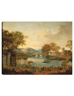 Foto 1 | Foto 1 | Cuadro Decorativo - Procesión Junto A Un Lago, Siglo Xix- Chinese Qing Dynasty - Paisaje - 46x61-impresión En Lienzo-fine Art Tj