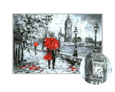 Foto 3 | Foto 3 | Cuadro Decorativo Entelado 100X150cm Vista de Londres en Pintura al Óleo, Big Ben en Blanco, Negro y Rojo