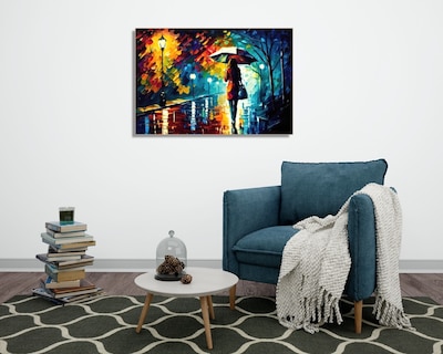 Foto 2 | Foto 2 | Cuadro Decorativo Entelado Mujer Caminando en un Día Lluvioso 60X90cm