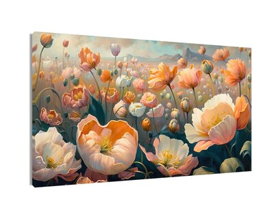 Foto 1 | Foto 1 | Cuadro Decorativo Entelado 70x120cm Campo de Flores con Cielo y Abeja Arte Generativo Lleno de Vida