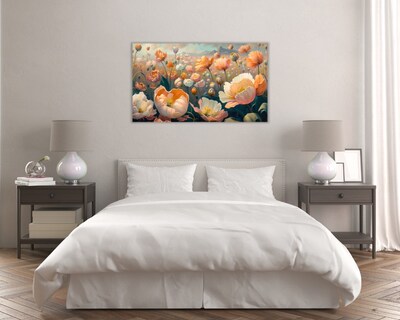 Foto 2 | Foto 2 | Cuadro Decorativo Entelado 70x120cm Campo de Flores con Cielo y Abeja Arte Generativo Lleno de Vida