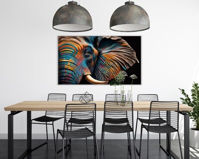 Foto 2 | Foto 2 | Cuadro Decorativo Entelado 70x120cm Retrato de Elefante con Colores Vibrantes Arte Generativo Lleno de Vida