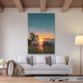 Foto 1 | Foto 1 | Cuadro Decorativo Paisaje Caballos 143cm X 89cm Marco Madera