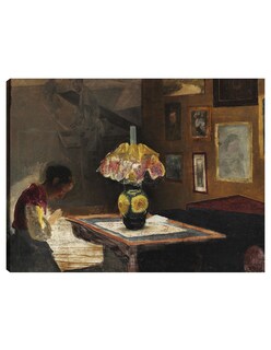 Foto 1 | Foto 1 | Cuadro Decorativo - Sigrid, La Esposa Del Artista, Cosiendo A La Luz- Laurits Andersen Ring - 46x61 - Impresión En Lienzo - Fatj